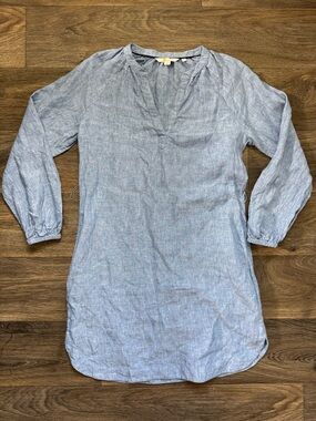 Boden 100% Linen Blue V-Neck Long Sleeve Dress Pockets Lightweight US 6R